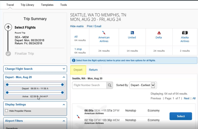 concur travel cancel flight